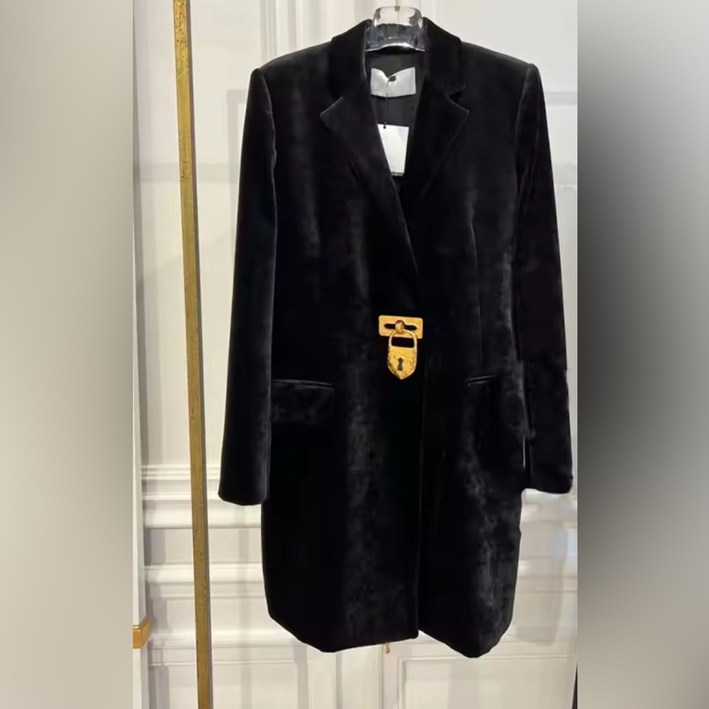 NEW $185 Lock Me Black Velvet Blazer with Gold Accent